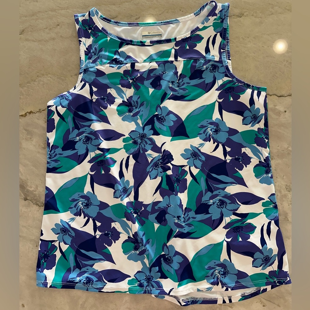 Columbia Floral Tank Top in Blue, Teal & White